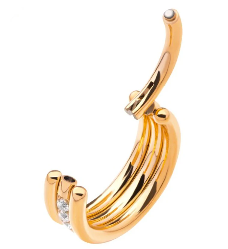 24kt Gold PVD Stacked Core CZ Titanium Hinged Segment Ring - Image 2