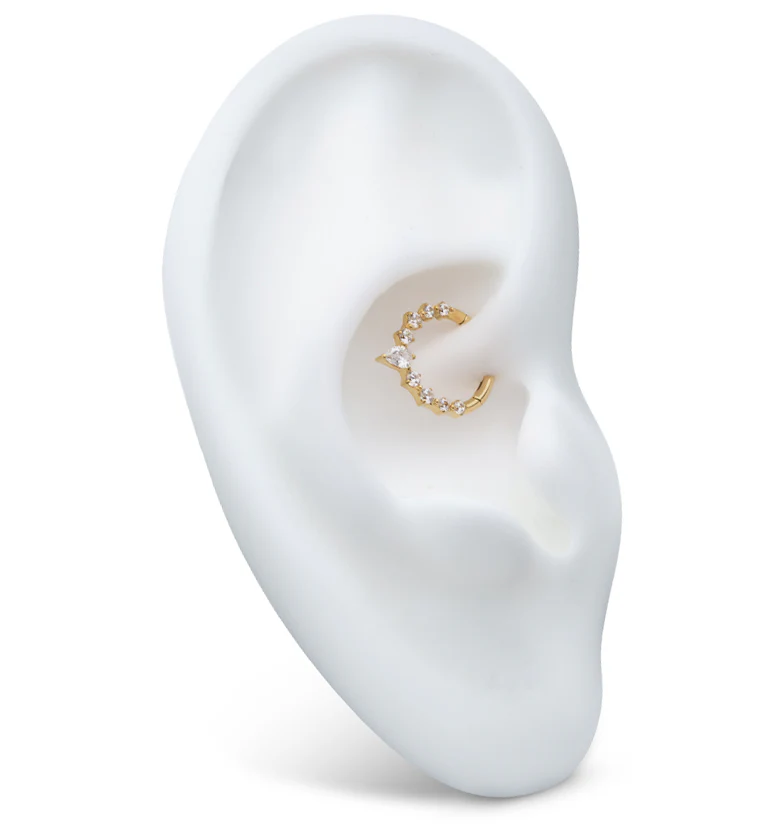 24kt Gold PVD Teardrop Icicle Clear CZ Titanium Hinged Segment Ring - Image 3