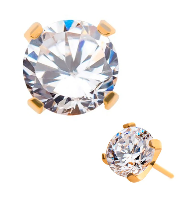24kt Gold PVD Titanium Prong Set CZ Threadless Top