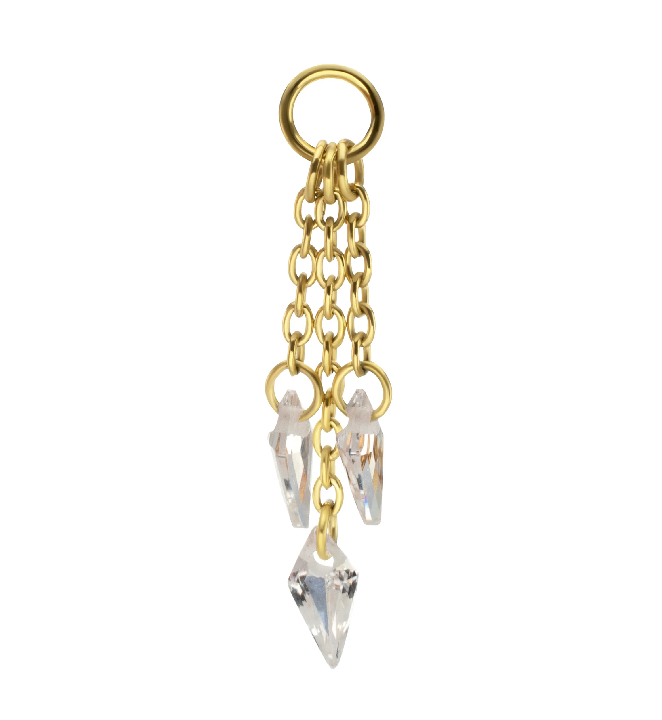 24kt Gold PVD Triple Dart CZ Dangle Chain Titanium Charm