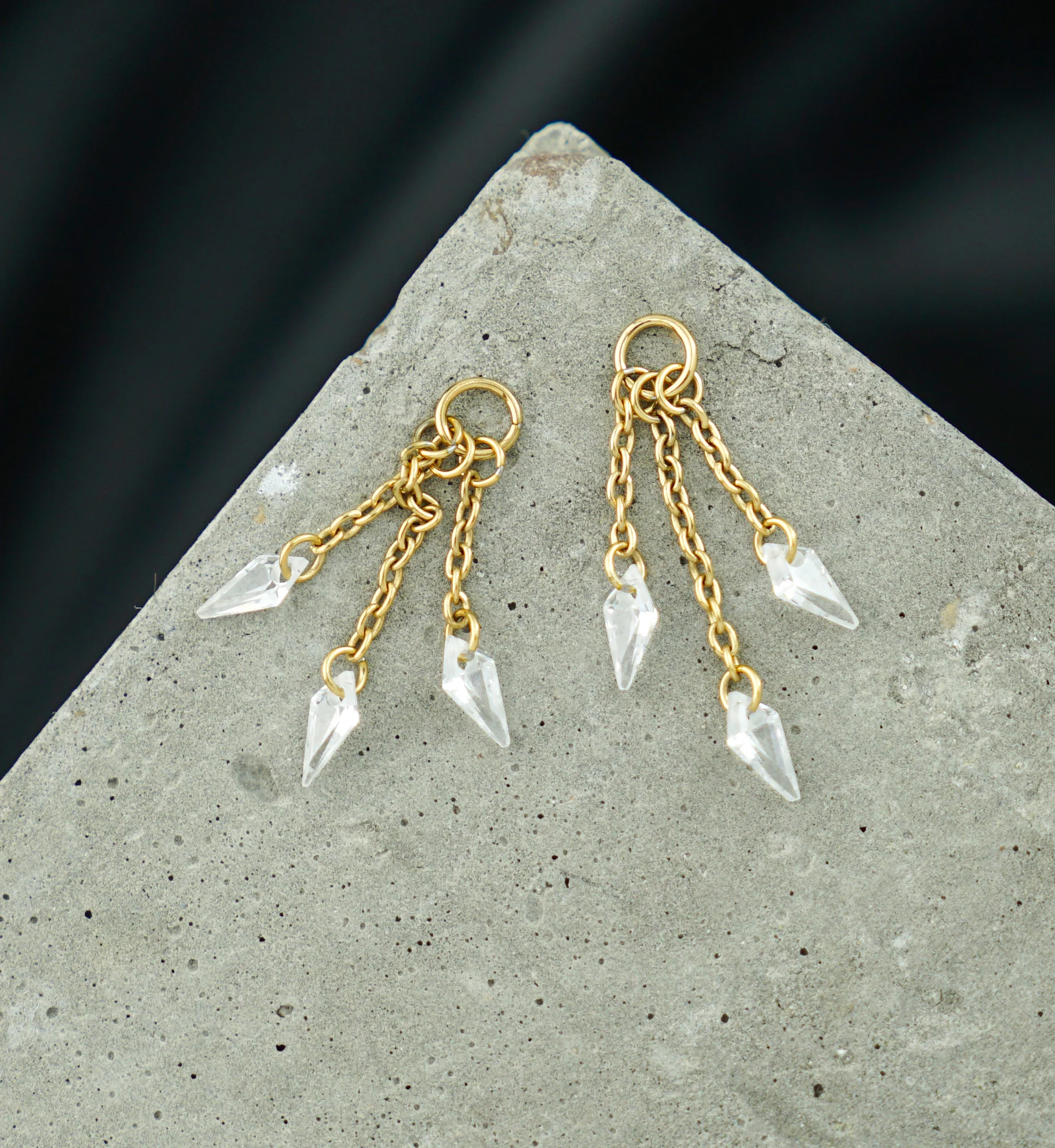 24kt Gold PVD Triple Dart CZ Dangle Chain Titanium Charm - Image 3