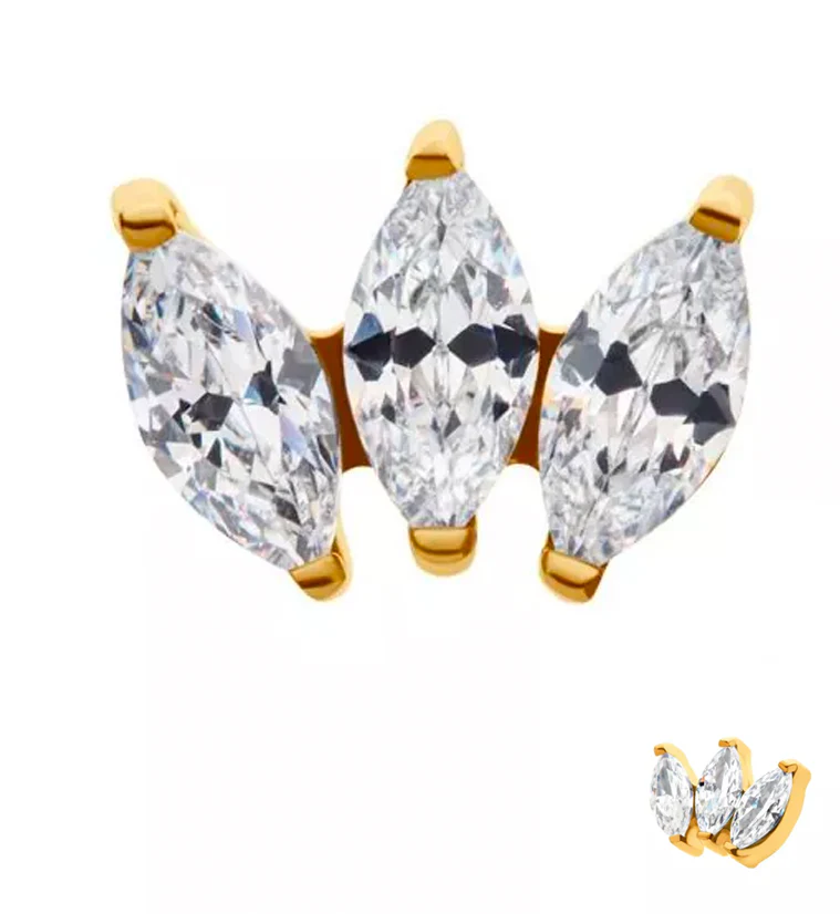 24kt Gold PVD Triple Empress CZ Threadless Titanium Top