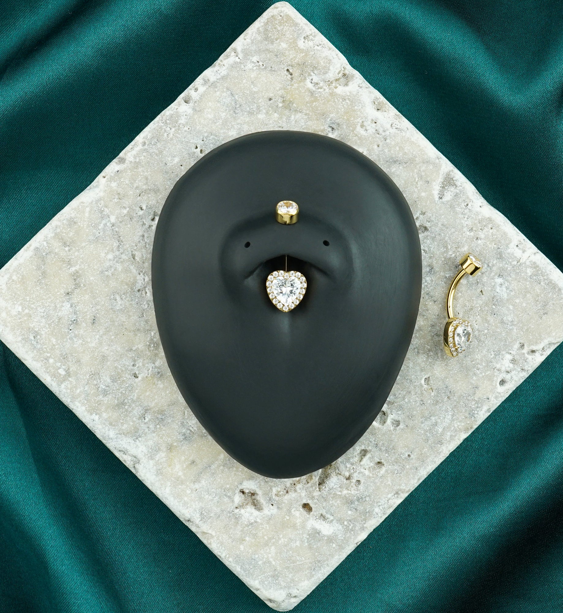 24kt Gold PVD Valentine Heart Clear CZ Titanium Internally Threaded Belly Button Ring - Image 2