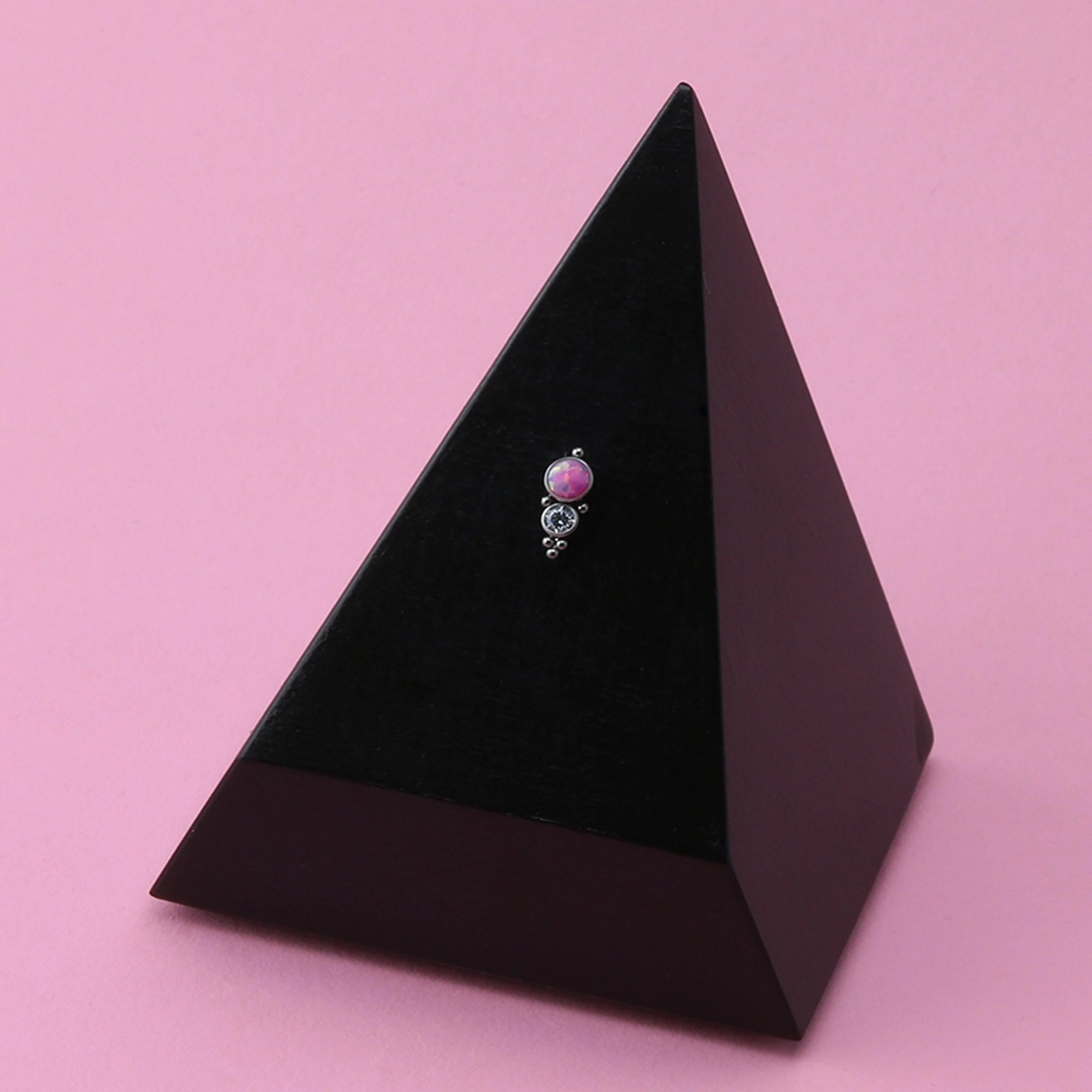 50-50 Pink Opalite & CZ Titanium Threadless Top - Image 3
