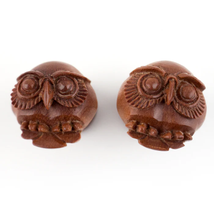 Alba Owl Wood Fake Gauges Plugs - Image 2