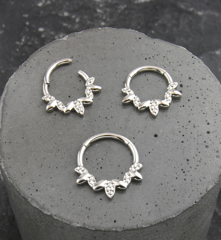 Alternate Hammered Marquise Titanium Hinged Segment Ring - Image 2