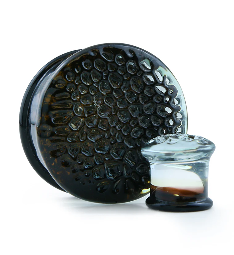 Amber Hammered Glass Double Flare Plugs