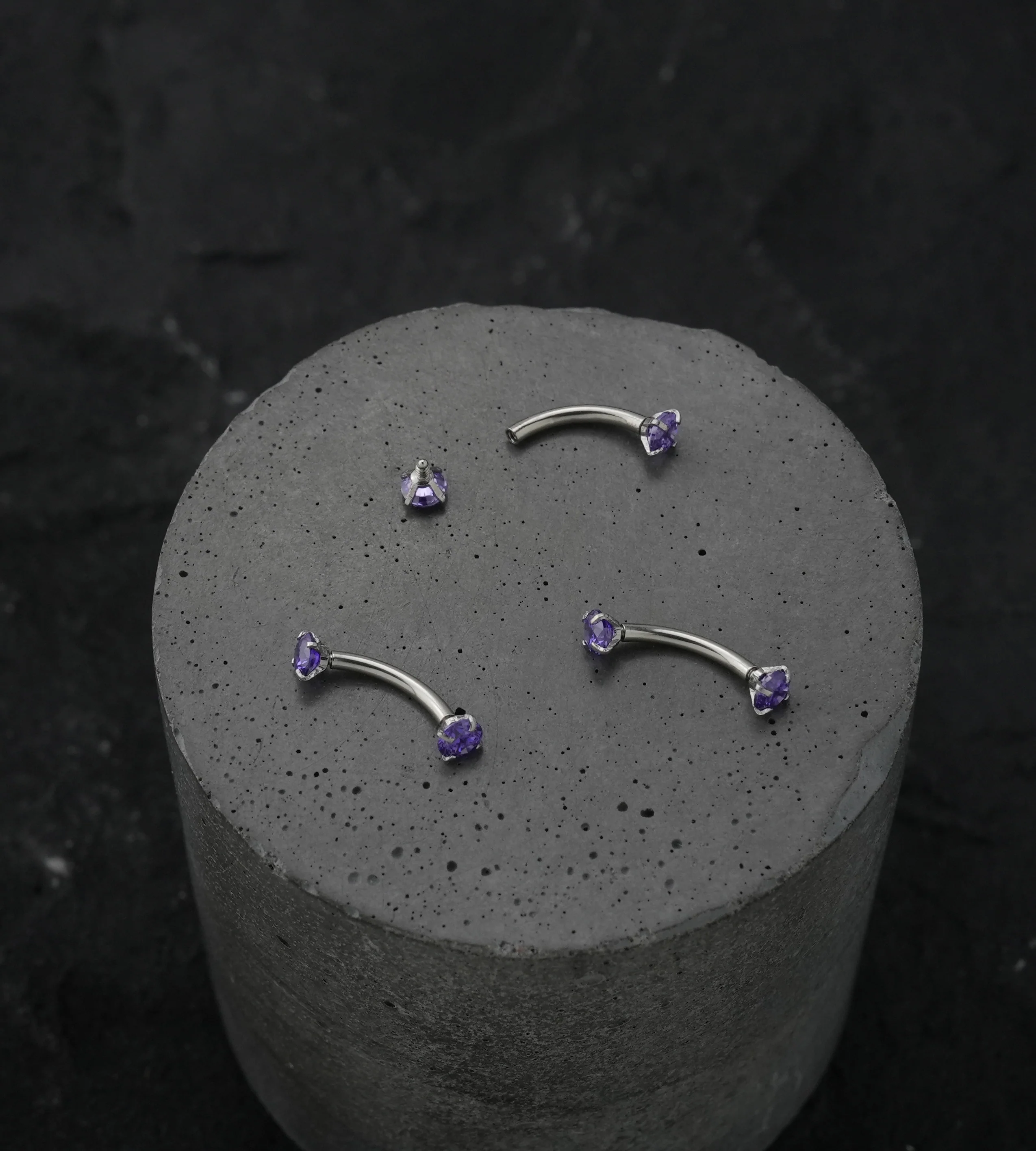 Amethyst CZ Prong Set Stainless Steel Curved Barbell - Image 3