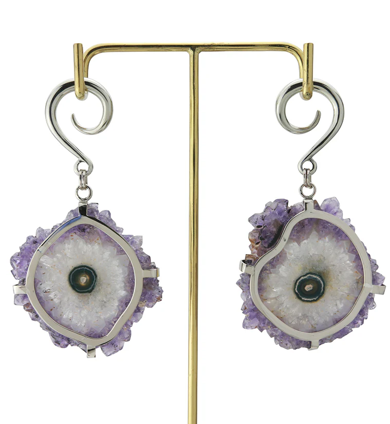 Amethyst Stalactite White Brass Ear Weights Version 2 - Image 4