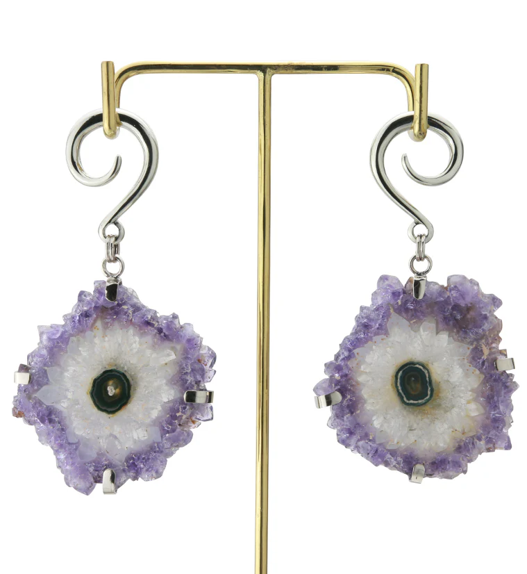 Amethyst Stalactite White Brass Ear Weights Version 4 - Image 3