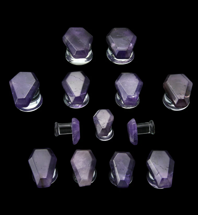 Amethyst Stone Coffin Double Flare Glass Plugs - Image 2