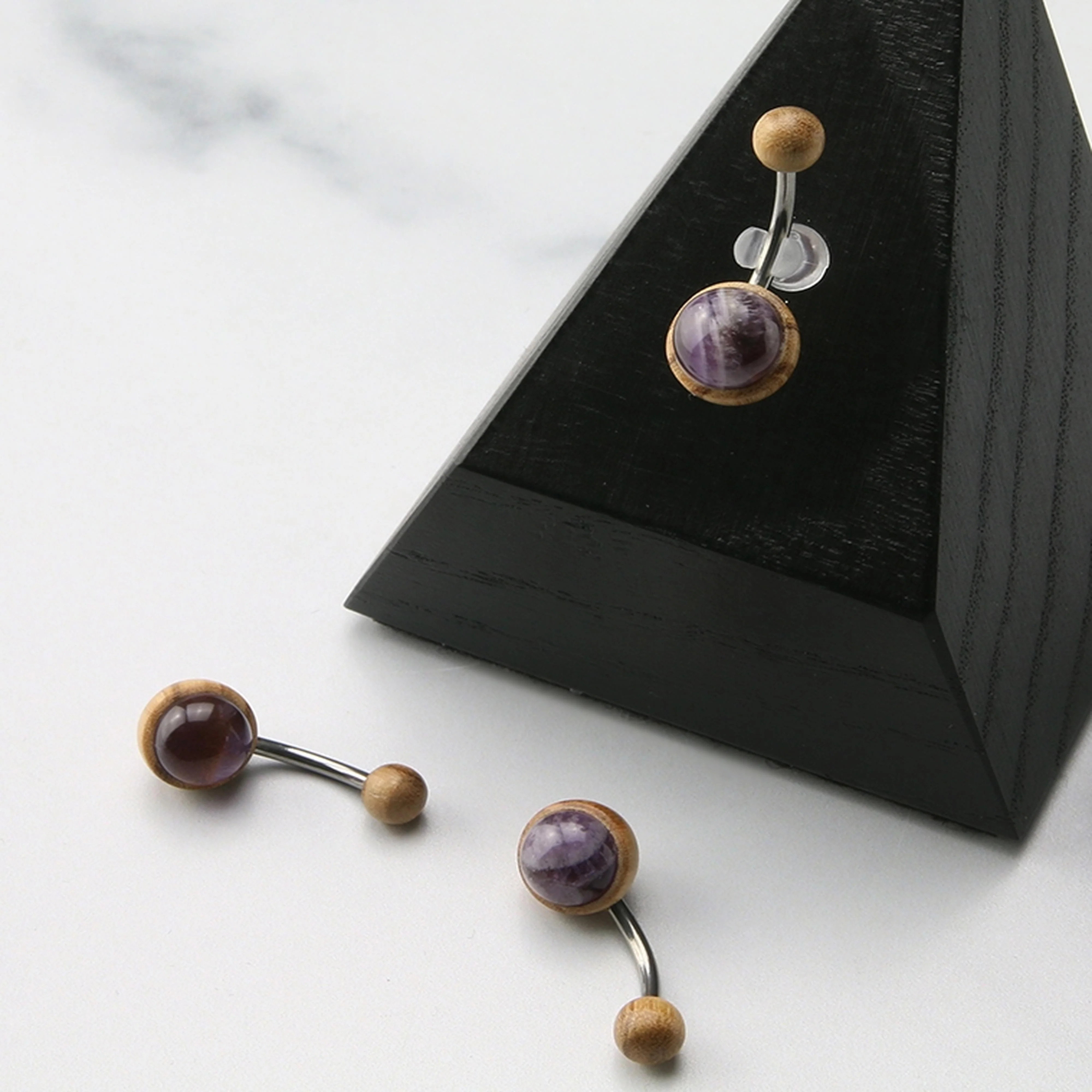Amethyst Stone X Olive Wood Belly Button Ring - Image 2