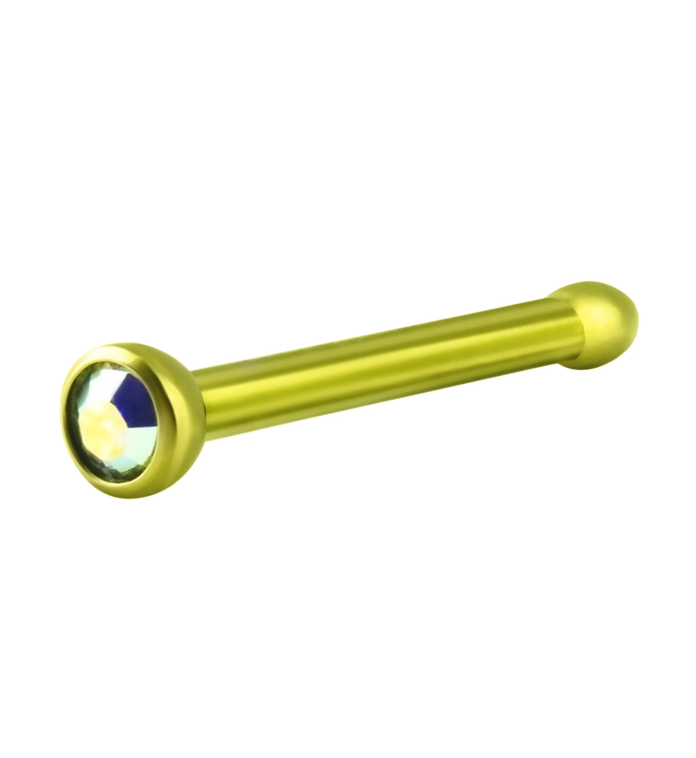 Anodized Gold With Rainbow Aurora CZ Titanium Nosebone