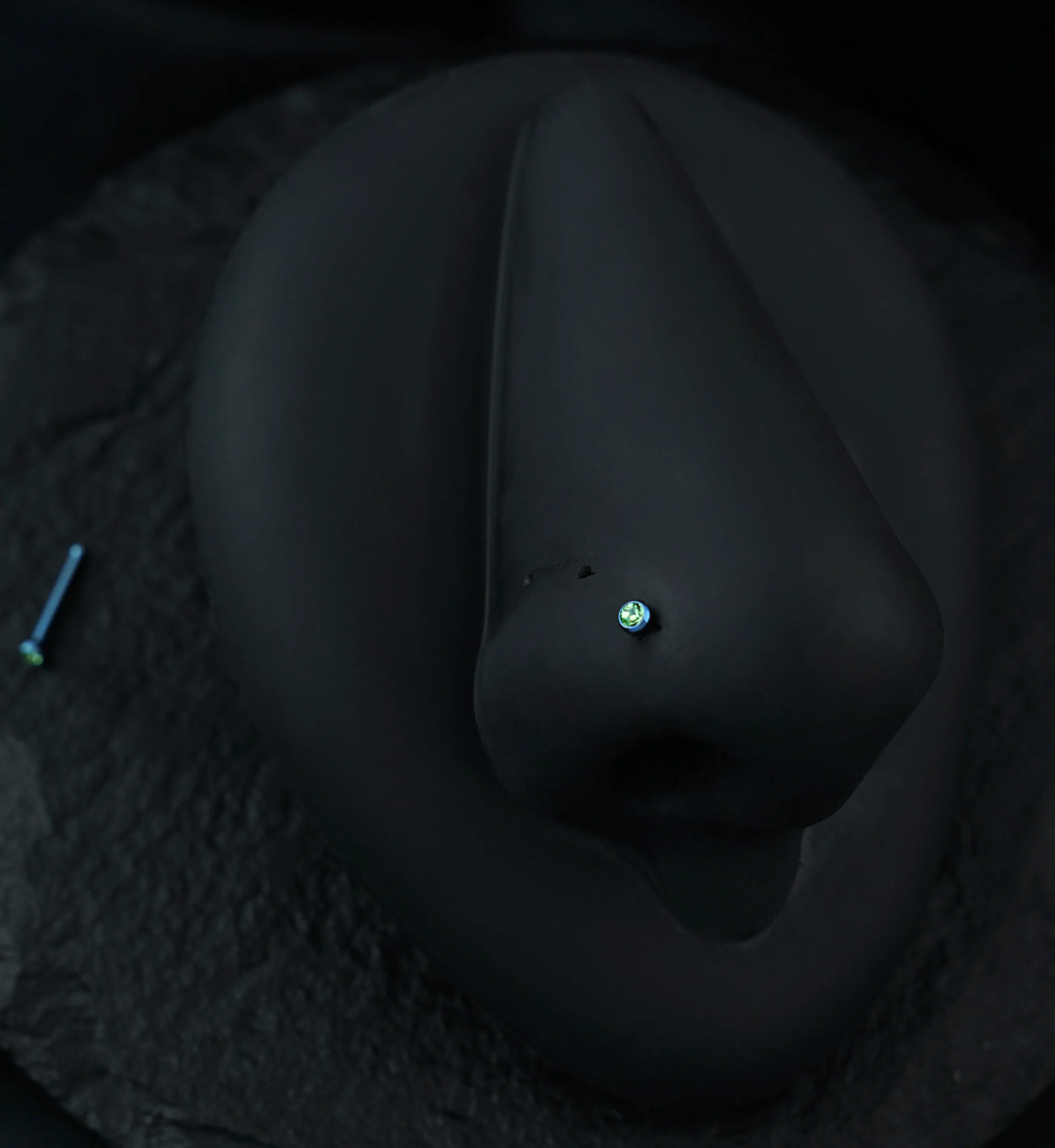 Anodized Light Blue With Light Green CZ Titanium Nosebone - Image 3