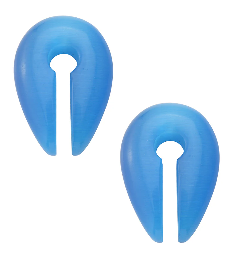 Aqua Blue Cat's Eye Glass Keyhole Ear Weights