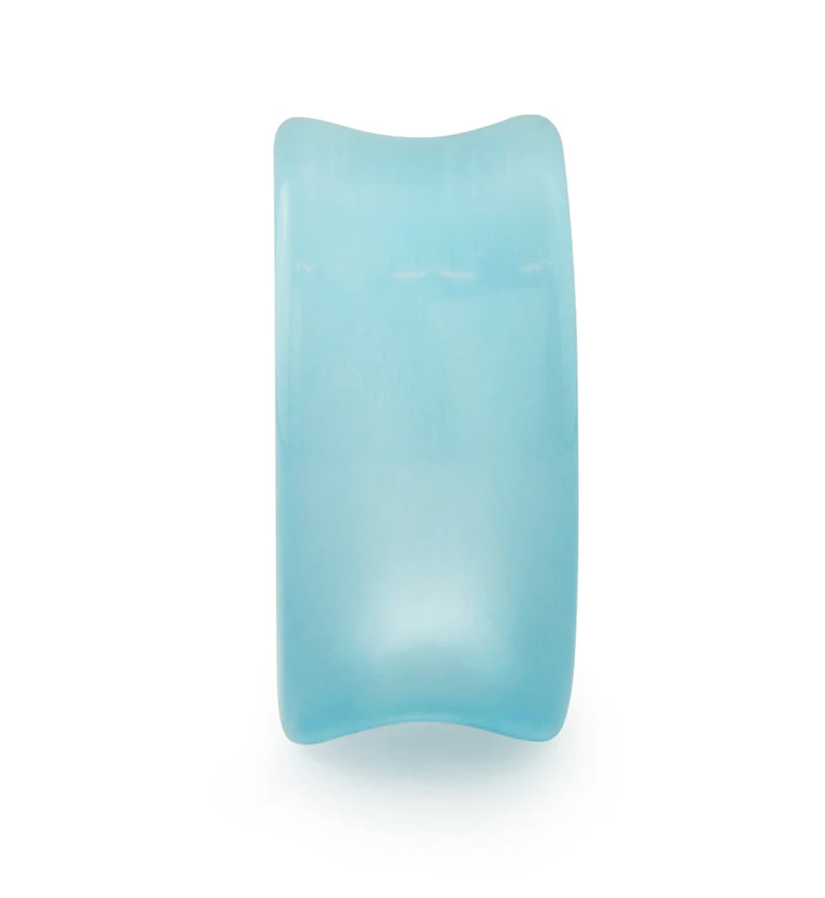 Aqua Cat's Eye Glass Concave Tunnel Plugs - Image 4