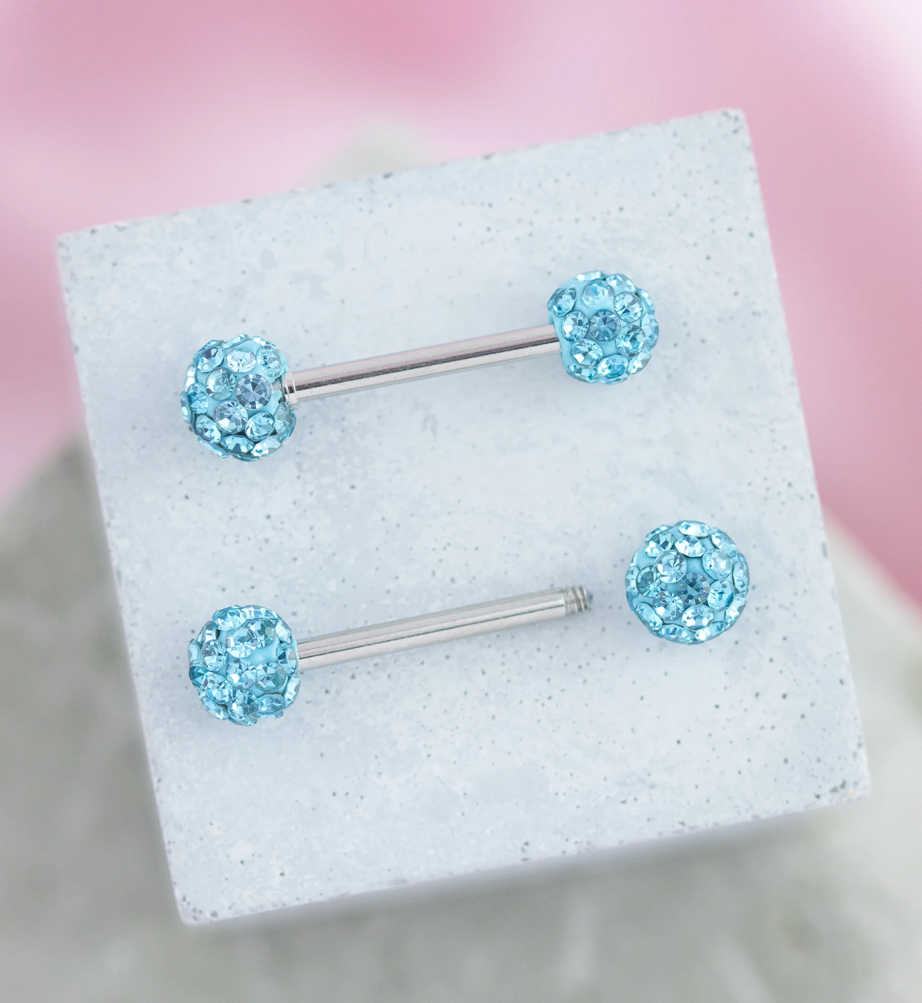 Aqua Crystal Ball CZ Stainless Steel Externally Threaded Nipple Barbell - Image 3