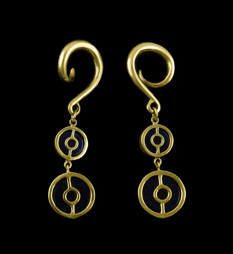 Aqua Purple Coil Glass Cab Brass Ear Weights - Image 2