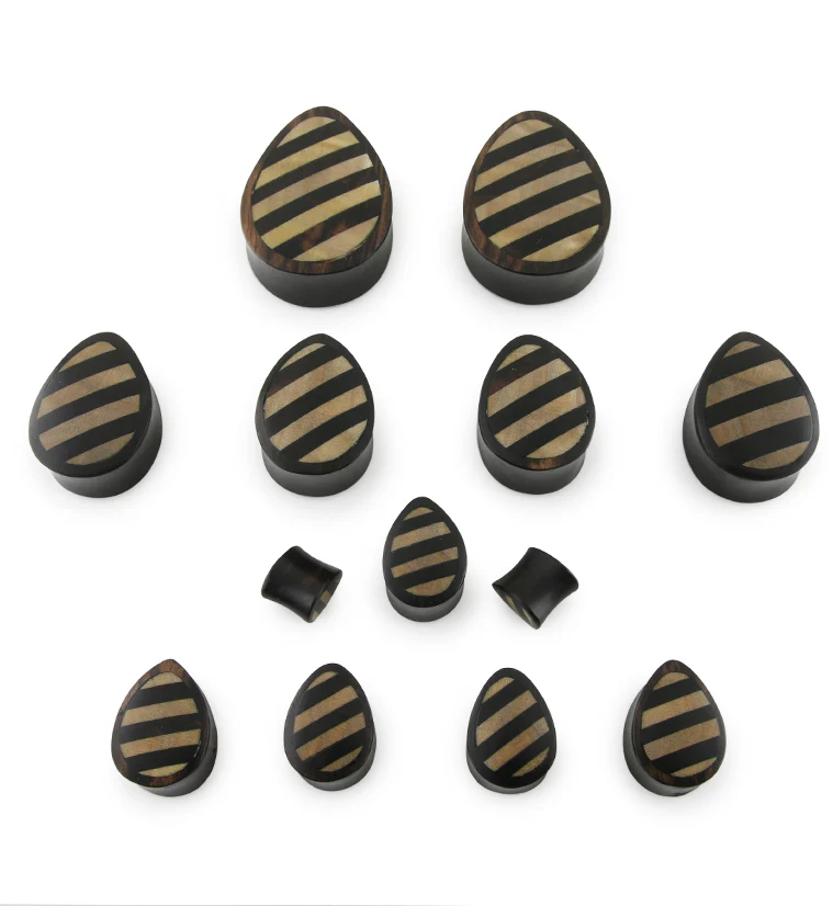 Areng Wooden Teardrop Plugs With Striped Inlay - Image 3