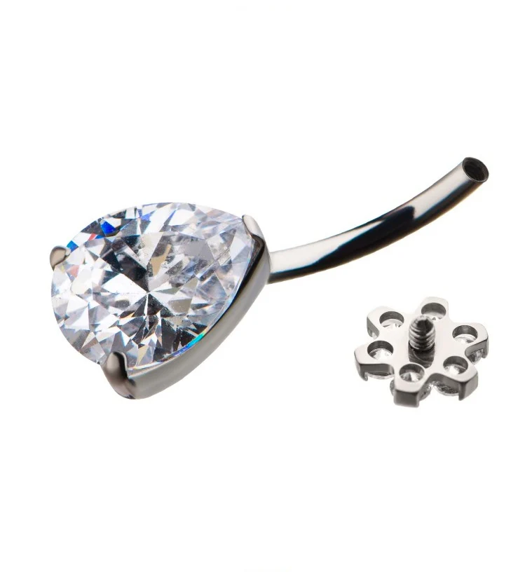 Aurora Teardrop CZ Flower Titanium Belly Button Ring - Image 2