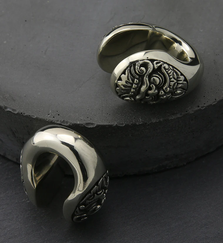 Barong Keyhole White Brass Ear Weights - Image 2
