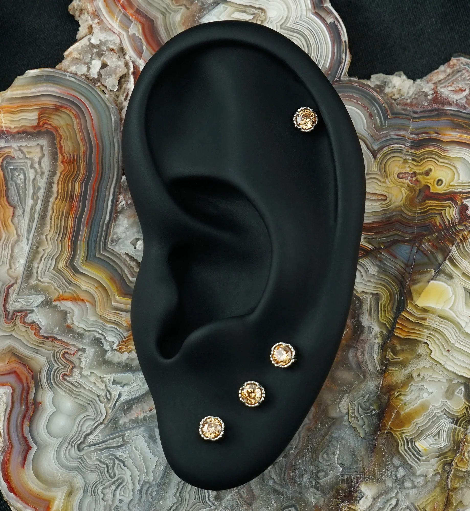 Beaded Bezel Champagne CZ Titanium Threadless Top - Image 2
