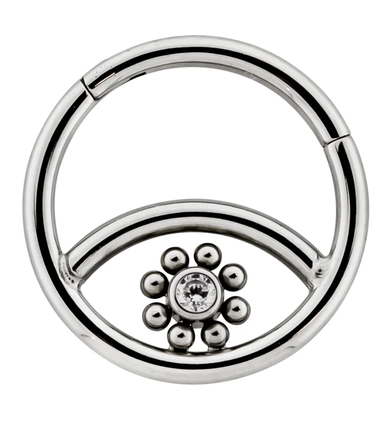 Beaded Flower CZ Titanium Hinged Segment Ring
