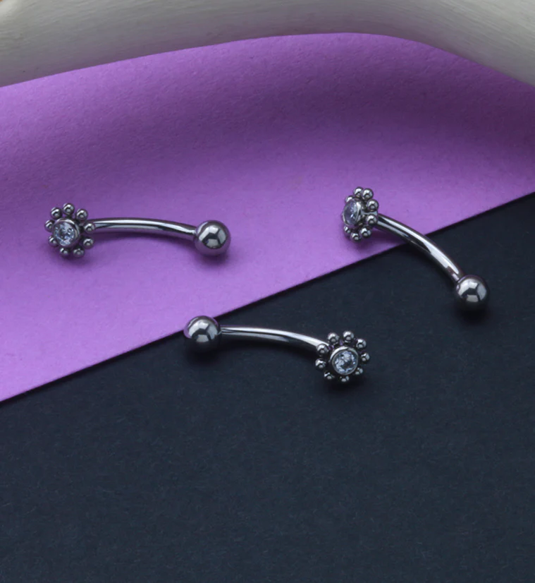 Beaded Gem Center Titanium Curved Barbell - Image 5