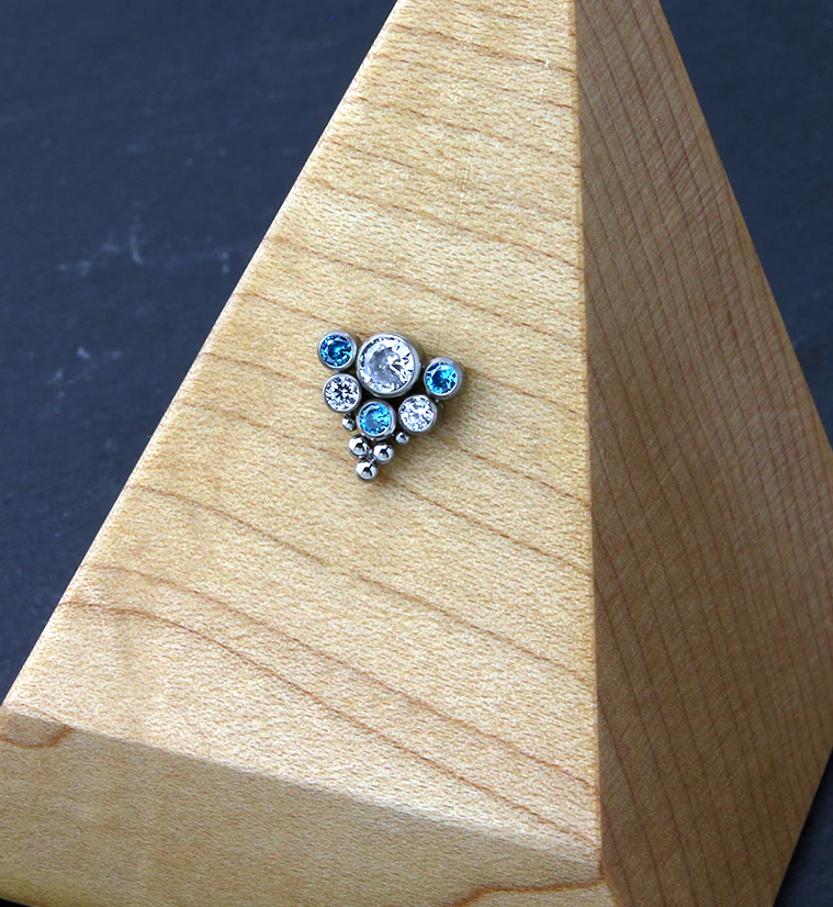 Beaded Hexad Aqua CZ Threadless Titanium Top - Image 2