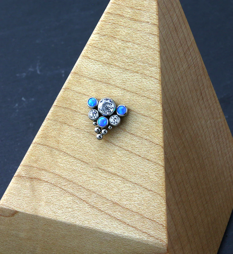 Beaded Hexad Blue Opalite and Clear CZ Threadless Titanium Top - Image 2