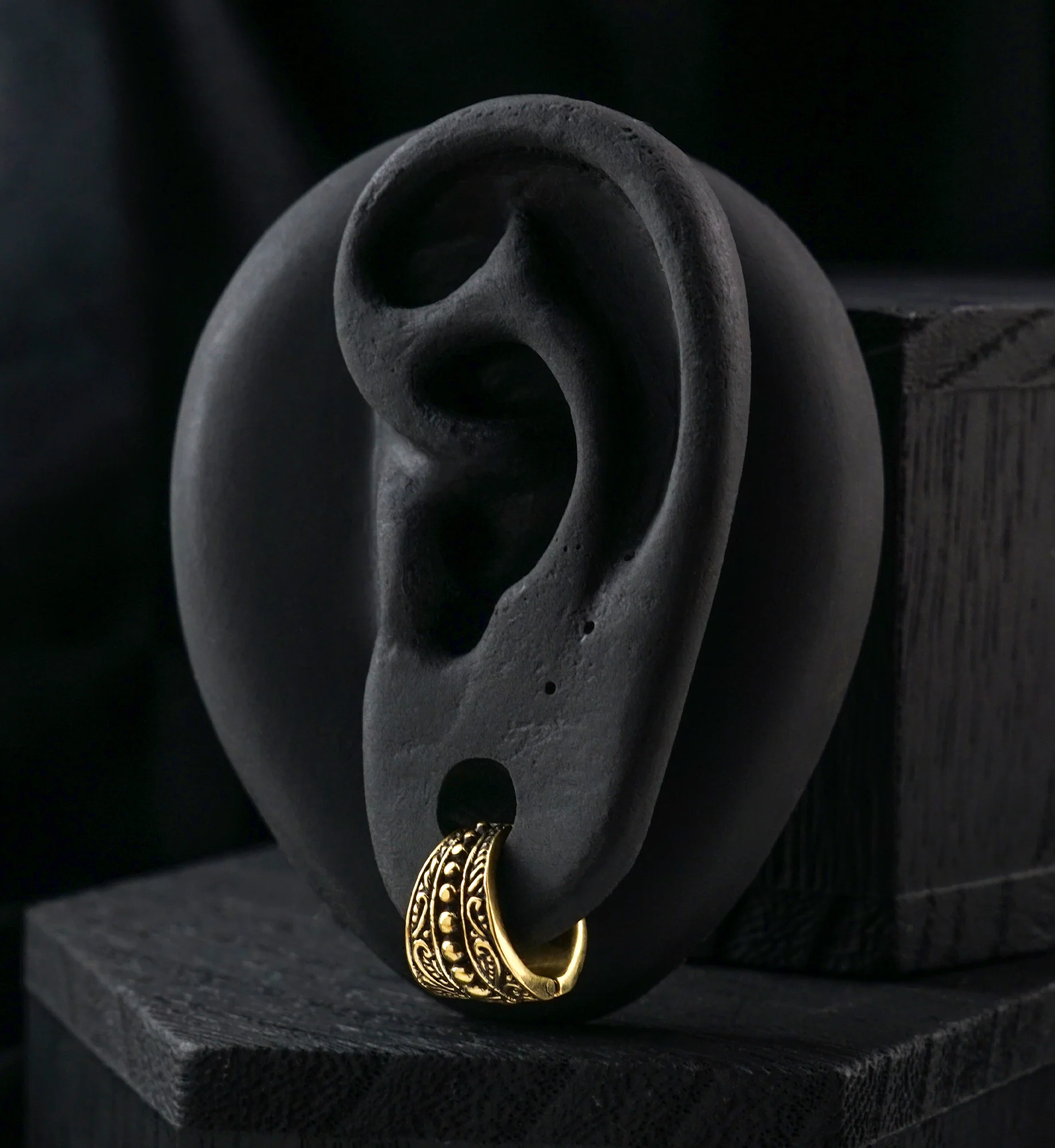 Beaded Shield Brass Hinged Stretched Ear Cuffs - Image 2