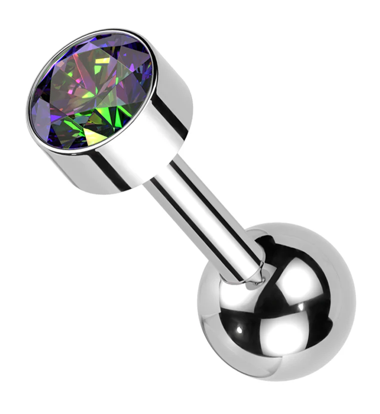 Bezel Black Aurora CZ Titanium Internally Threaded Barbell