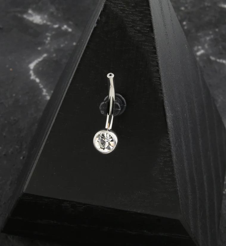 Bezel Clear CZ Titanium Threadless Belly Button Ring Base - Image 2