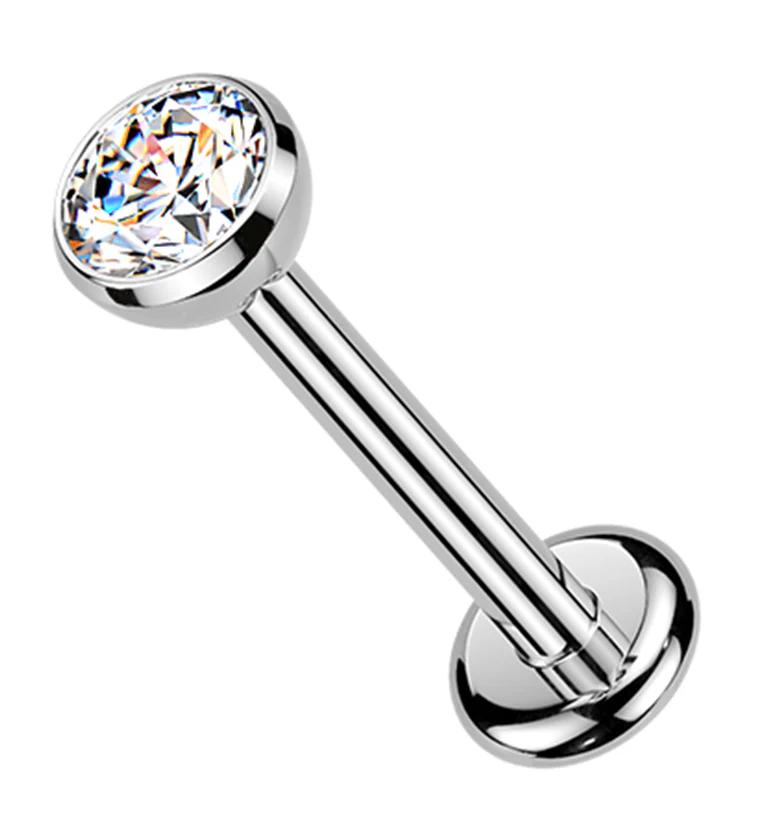 Bezel CZ Long Thread Internally Threaded Titanium Labret