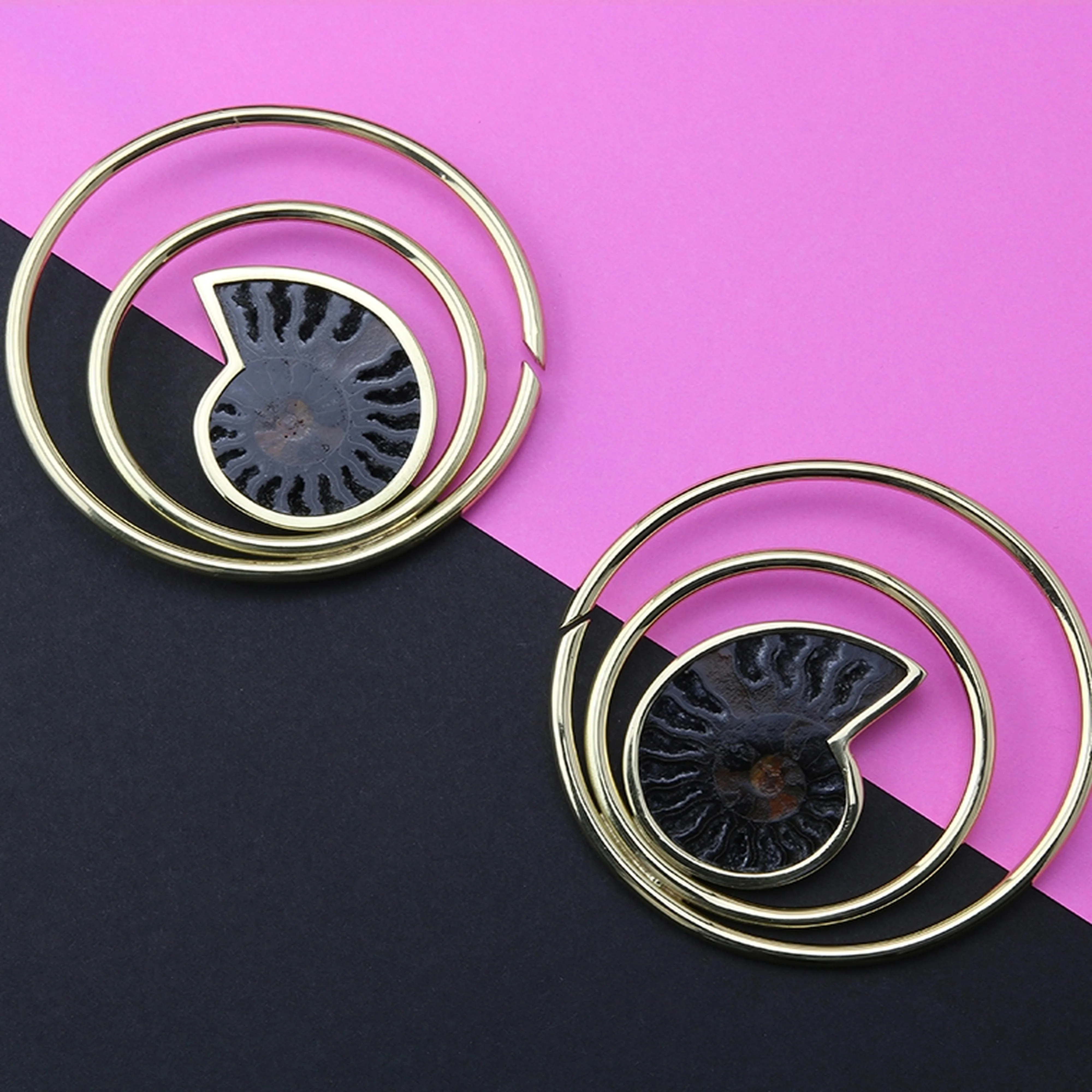 Black Ammonite Fossil Double Ear Weights - Image 2