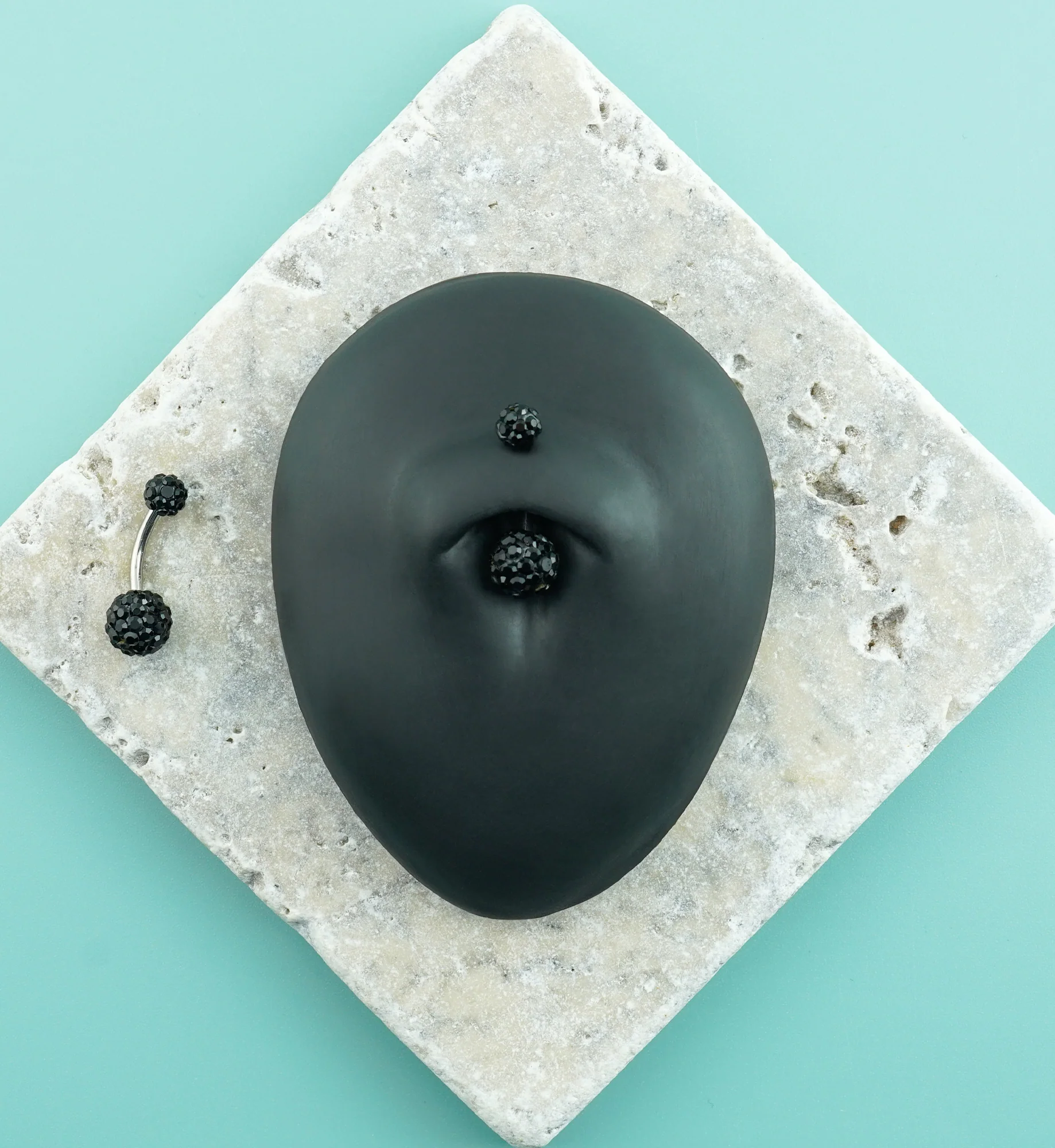 Black Crystal Ball CZ Stainless Steel Externally Threaded Belly Button Ring - Image 3
