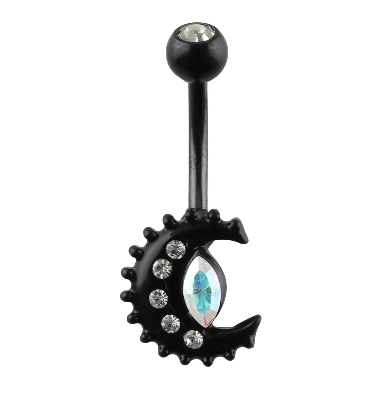 Black Glitz Crescent Moon Belly Button Ring