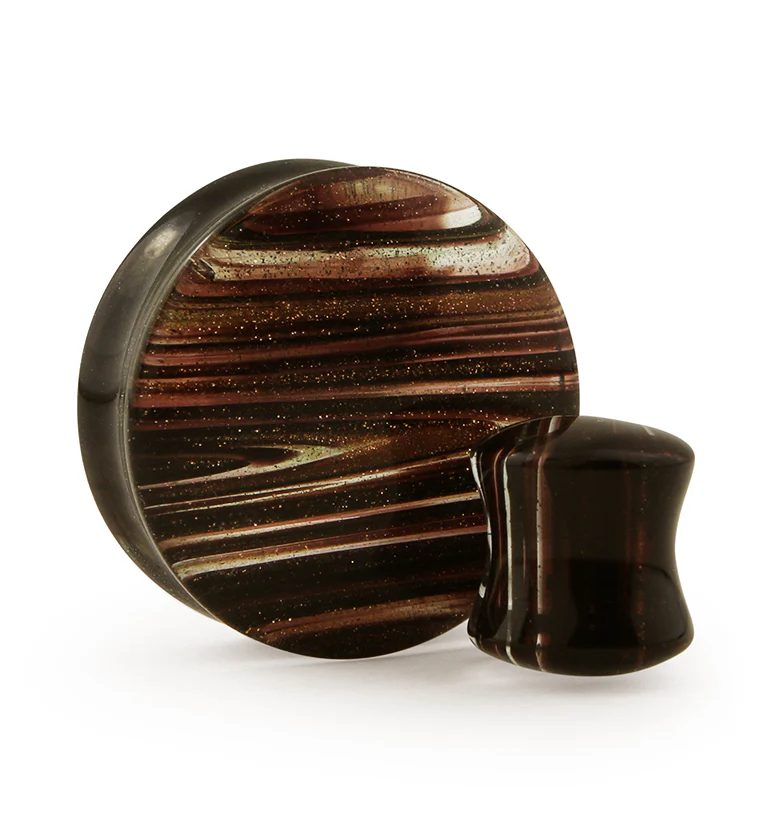 Black & Gold Glitz Glass Plugs