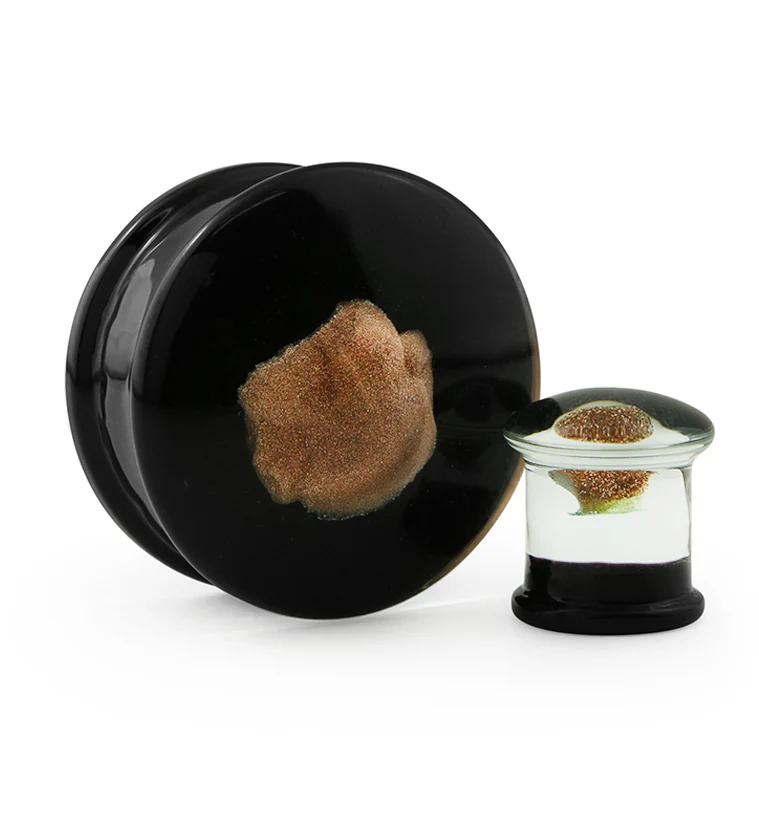 Black & Goldstone Glass Plugs