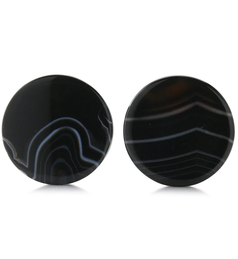 Black Line Agate Stone Plugs 1" (25.5mm) Version 1