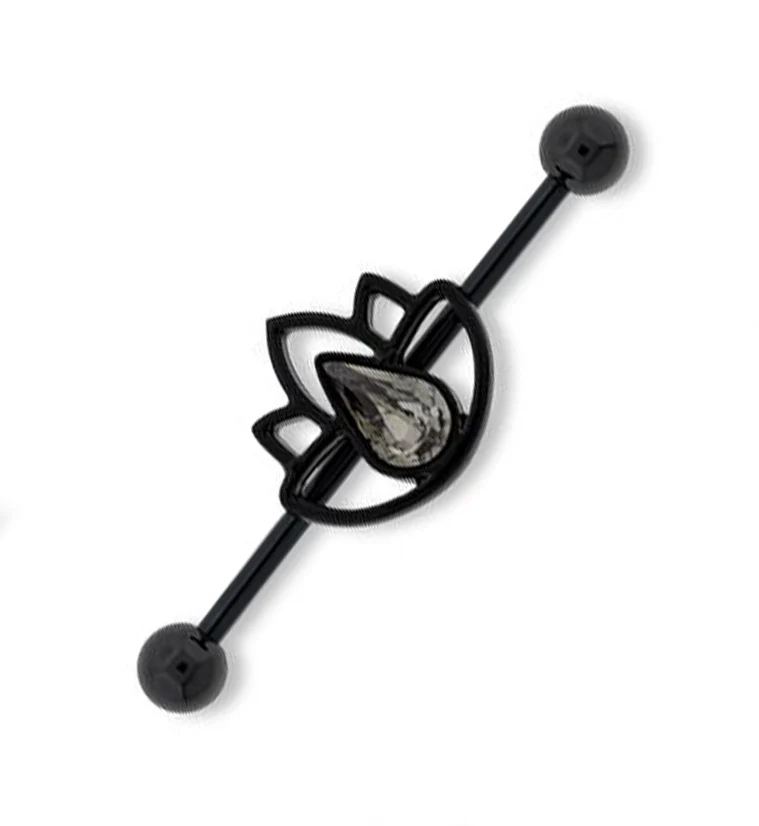 Black Lotus CZ Stainless Steel Industrial Barbell