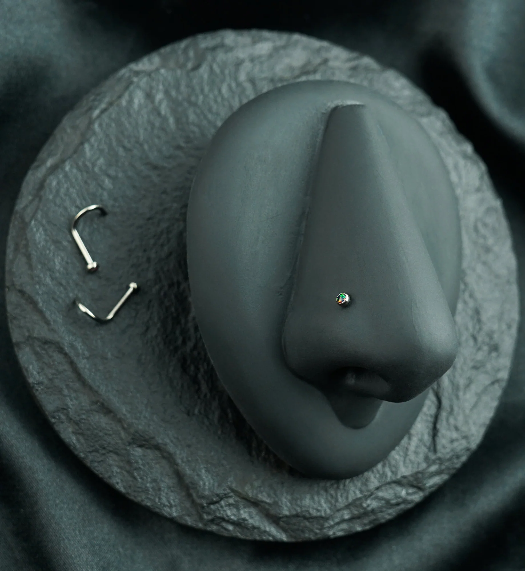 Black Opalite Titanium Nose Screw Ring - Image 2