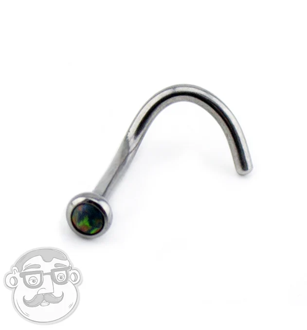 Black Opalite Titanium Nose Screw Ring - Image 3