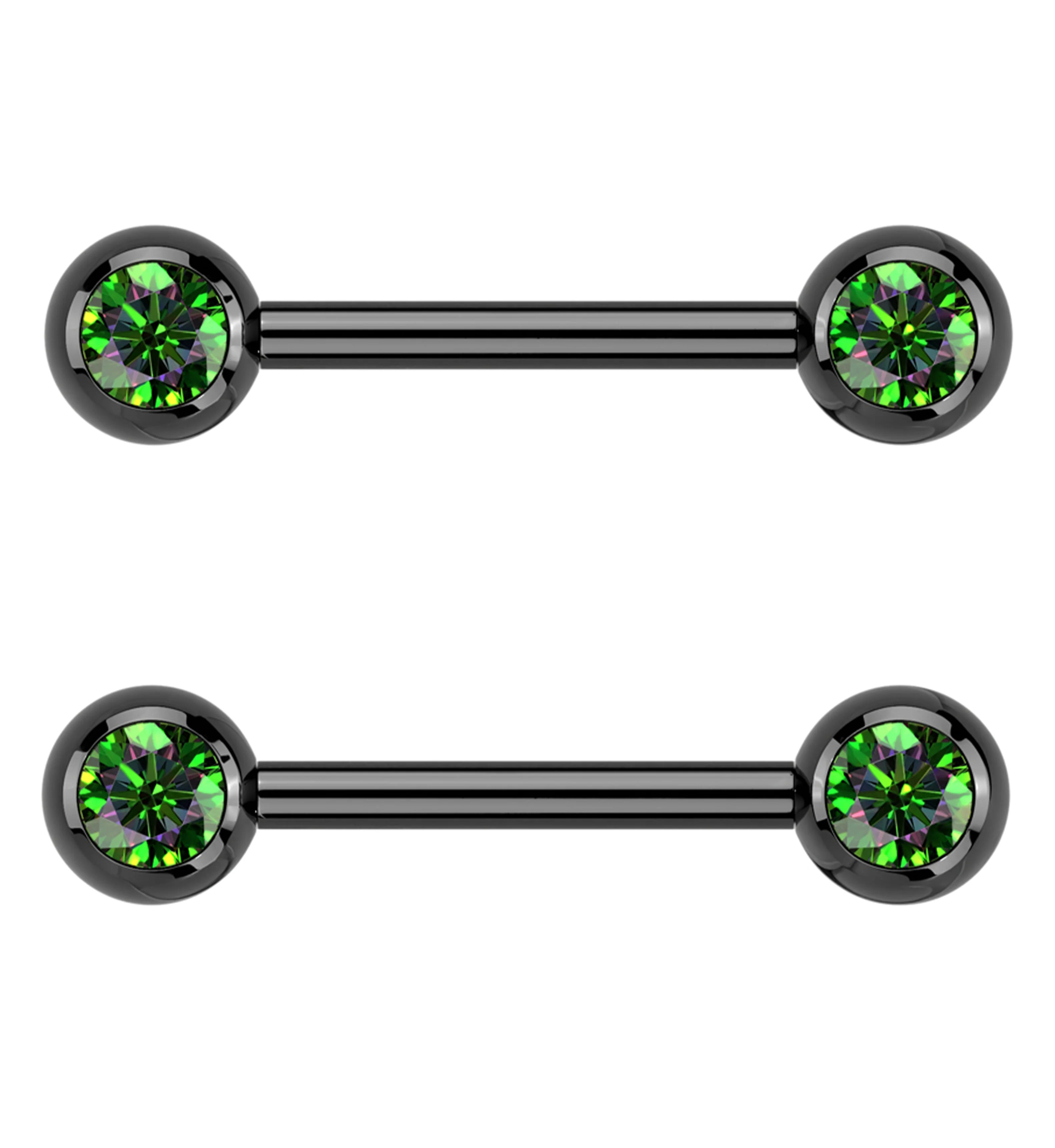 Black PVD Black Aurora CZ Ball Internally Threaded Titanium Nipple Barbells