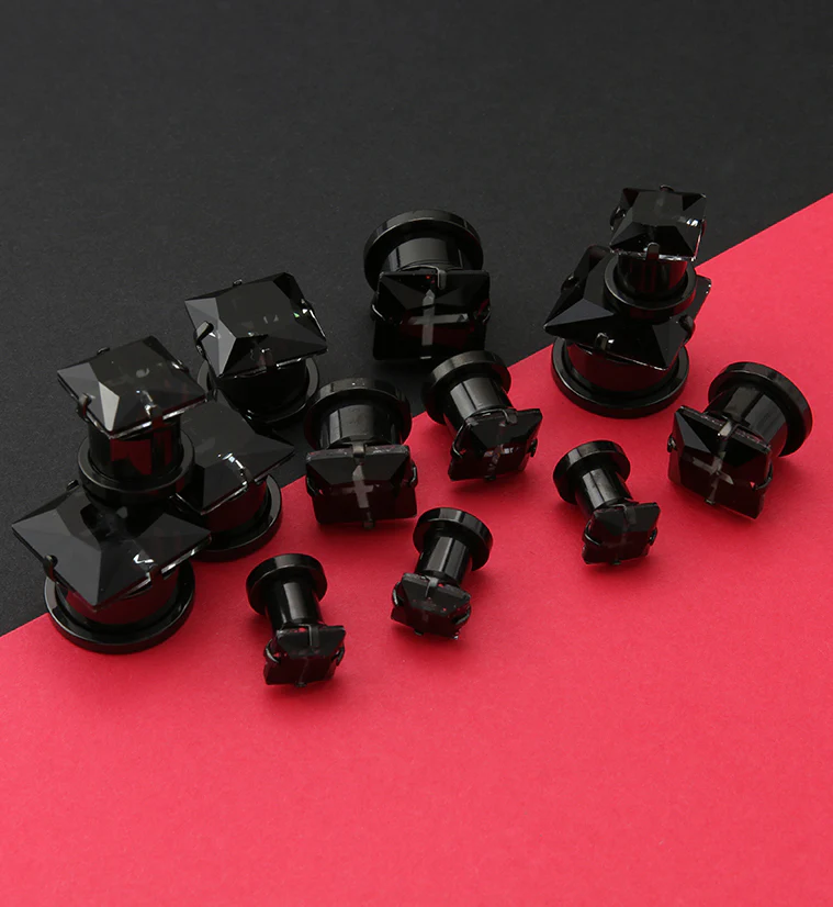 Black PVD Black CZ Gem Diamond Stud Plugs - Image 2