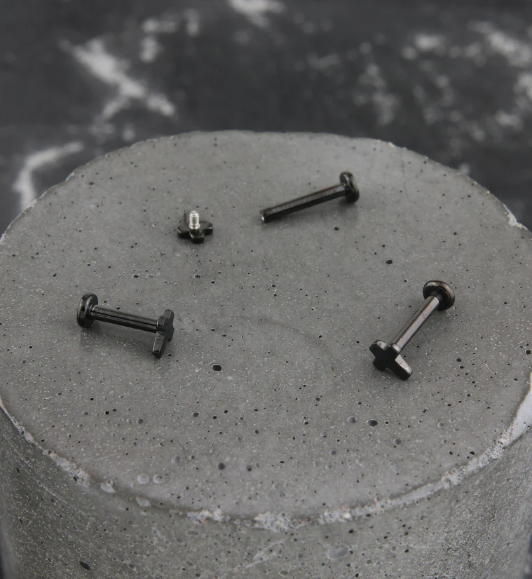 Black PVD Cross Internally Threaded Titanium Labret - Image 2