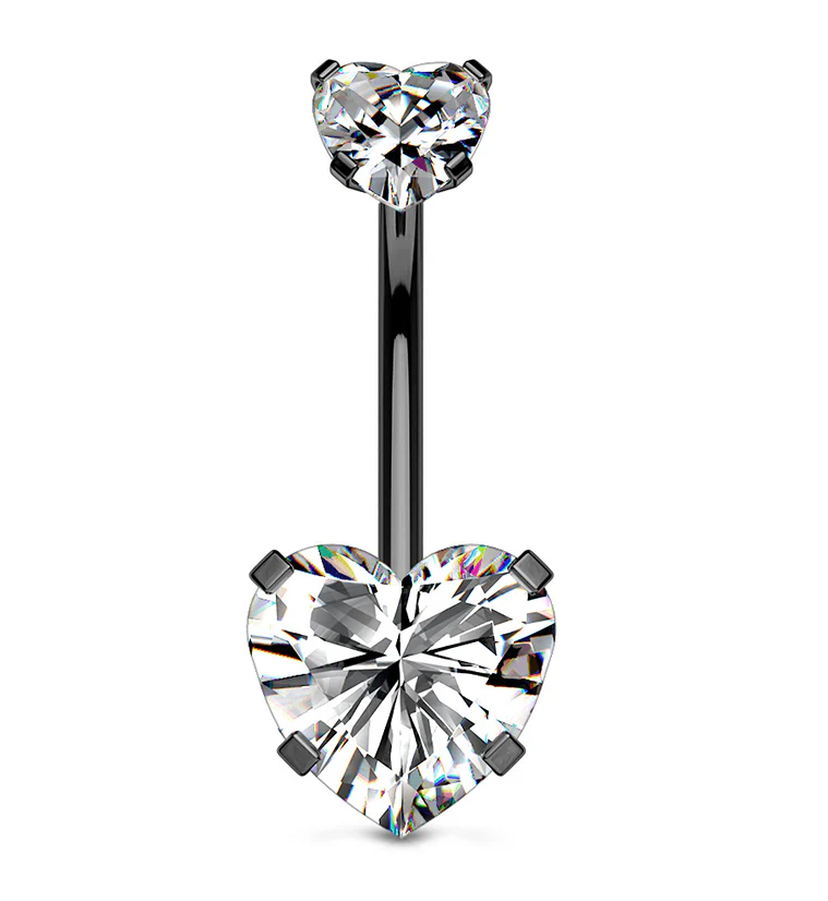 Black PVD CZ Heart Internally Threaded Belly Button Ring