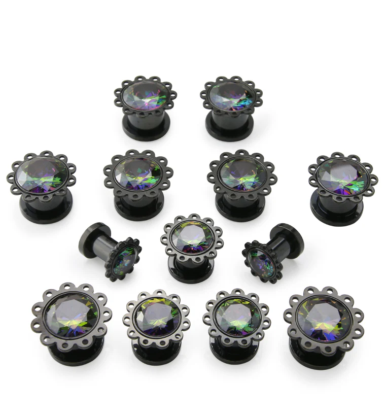 Black PVD Eyelet Black Aurora Stainless Steel Screw Back Tunnels - Image 3