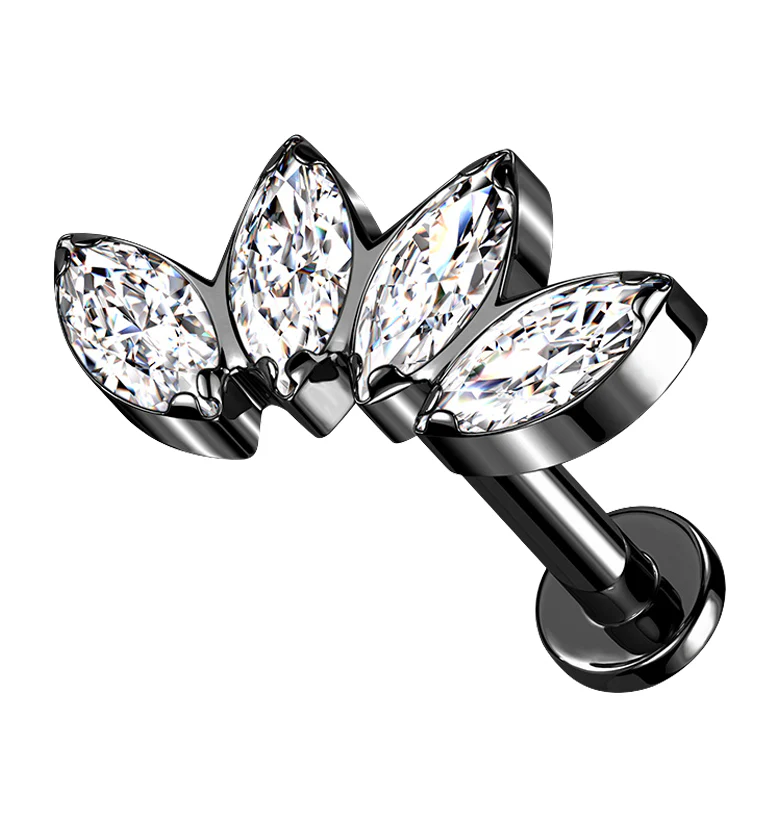 Black PVD Half Crown CZ Gem Titanium Labret Post