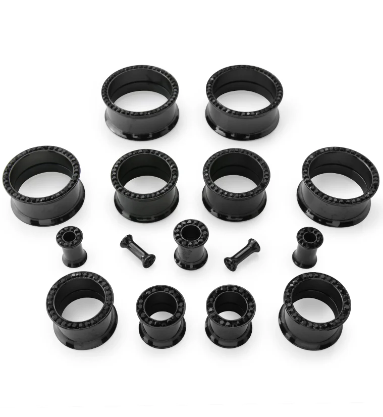 Black PVD Internally Threaded Black CZ Stainless Steel Tunnels - Image 4